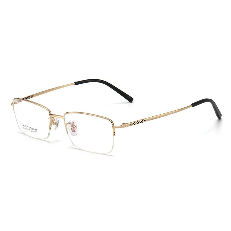Brightzone Unisex Semi-Rimmed Oval Square Titanium Eyeglasses Frame 81200 - Lightweight & Durable for Work, Reading & Fashion