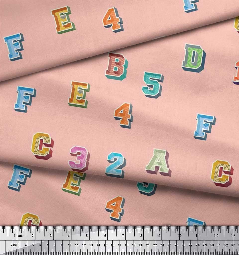 Soimoi Moss Georgette Brown Fabric by The Yard - 42 Inch Wide Educational Printed Fabric with Numbers & Alphabets for DIY Crafts, Kids Learning, Home Decor & Fashion Projects