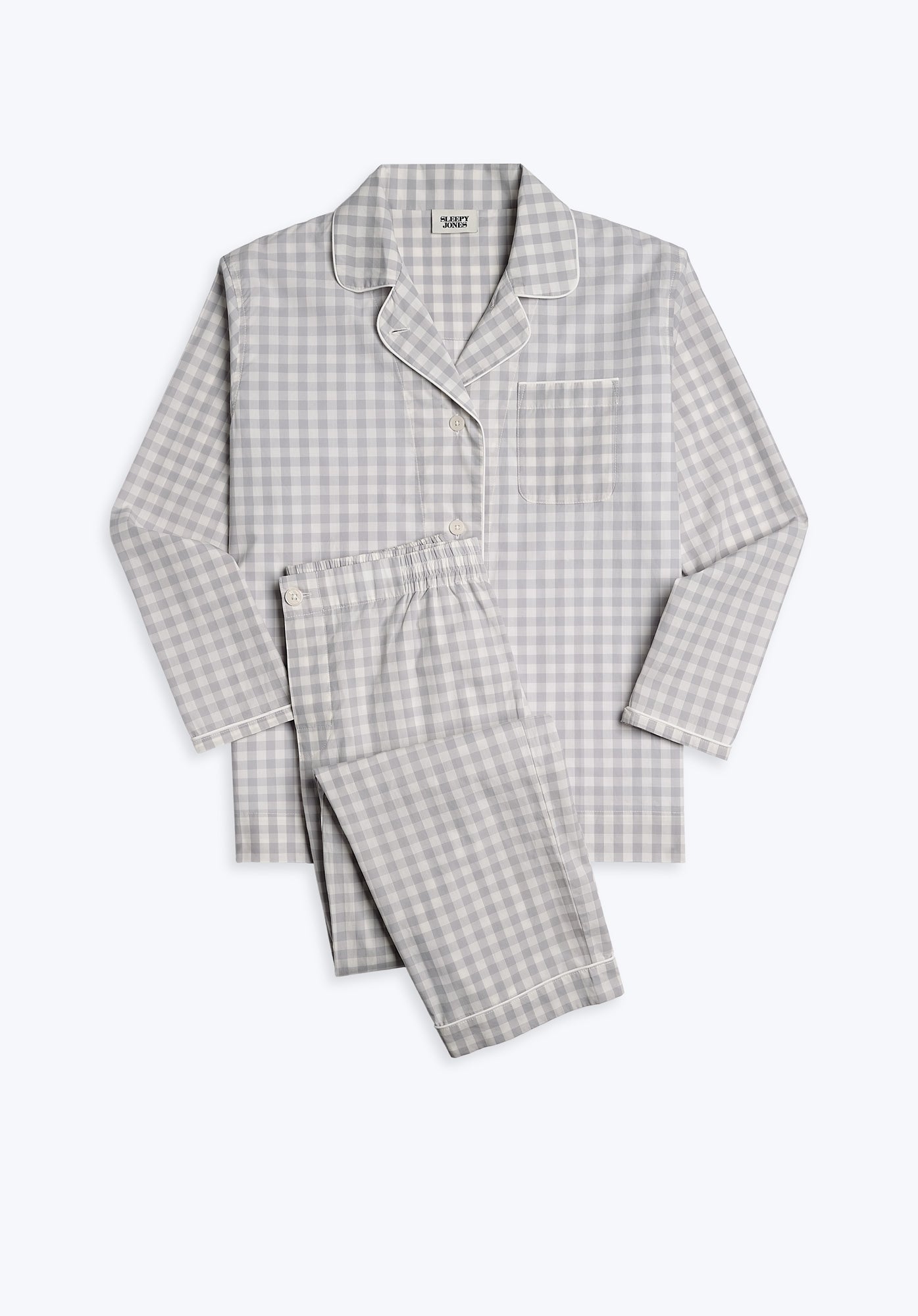 Bishop Pajama Set for Men - Soft Cotton Sleepwear, Large Size, Grey Gingham Pattern - Perfect for Lounging, Sleeping & Relaxing at Home