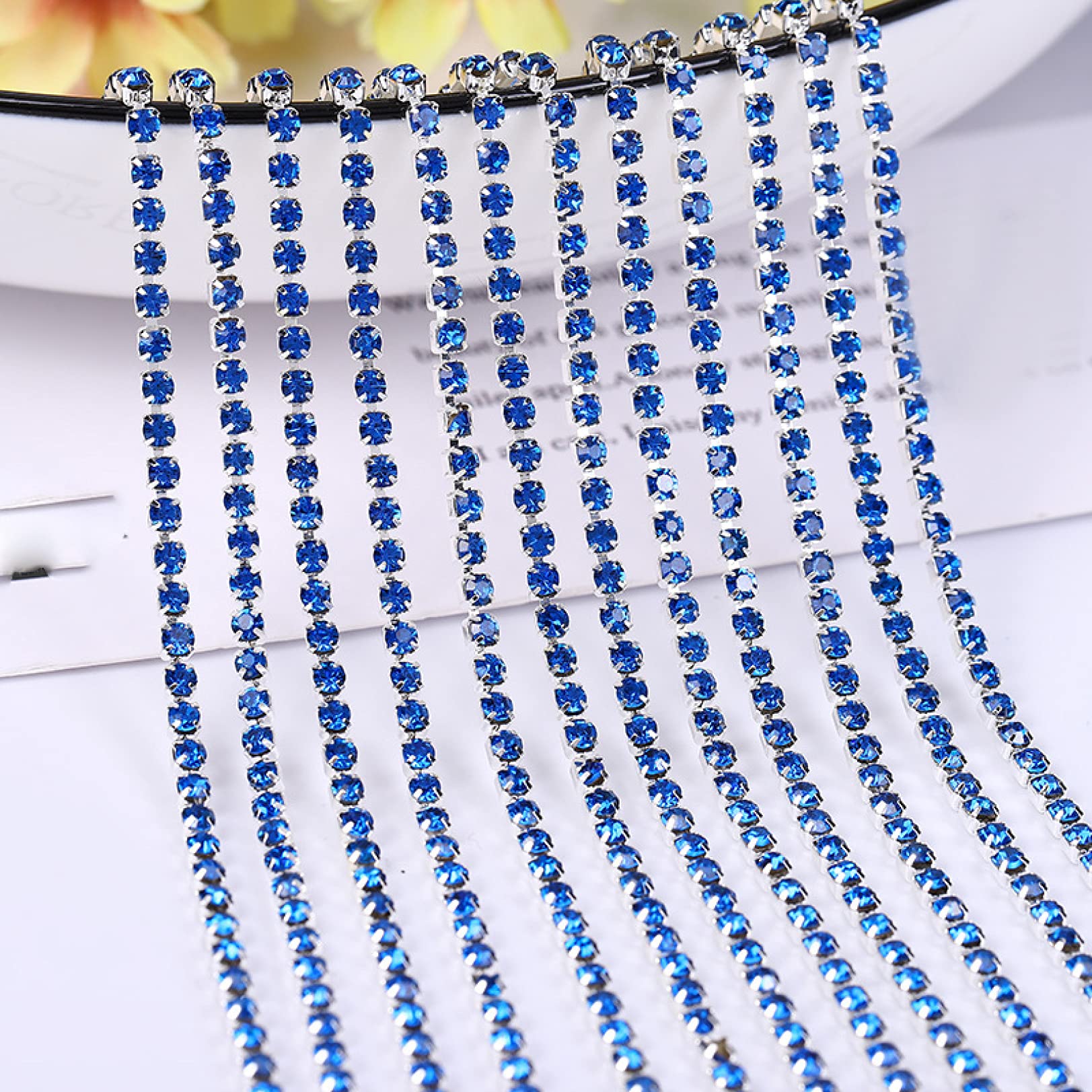 Silver Base Glass Crystal Cup Chain - Clear Rhinestone Chain for DIY Clothing, Bags, Phone Cases & Frames | Jewelry Making, Crafting & Home Decor Accessories