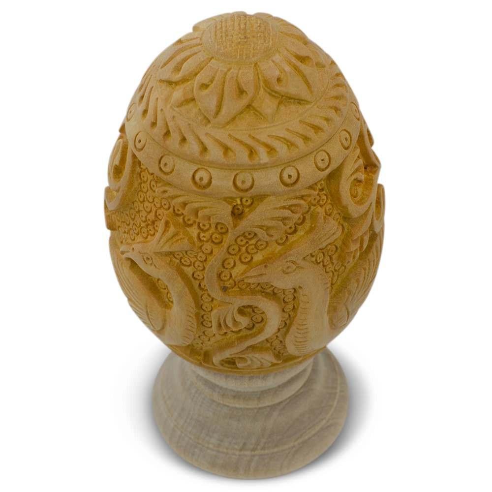 Hand Carved Peacock Wooden Easter Egg - 3 Inch Ukrainian Pysanky Art for Easter Decorations & Holiday Gifts