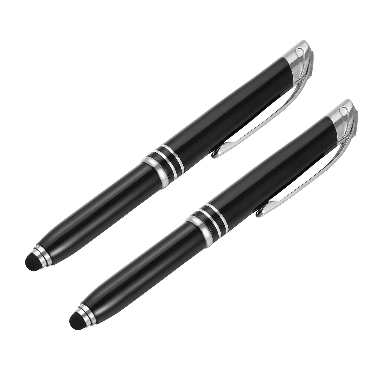 LED Pen Light Flashlight - 2 Pack Lighted Tip Ballpoint Pens for Writing in The Dark, Creative LED Writing Pens with Bright Light - Perfect for Nighttime Note Taking, Emergency Use & Low Light Conditions (Black)