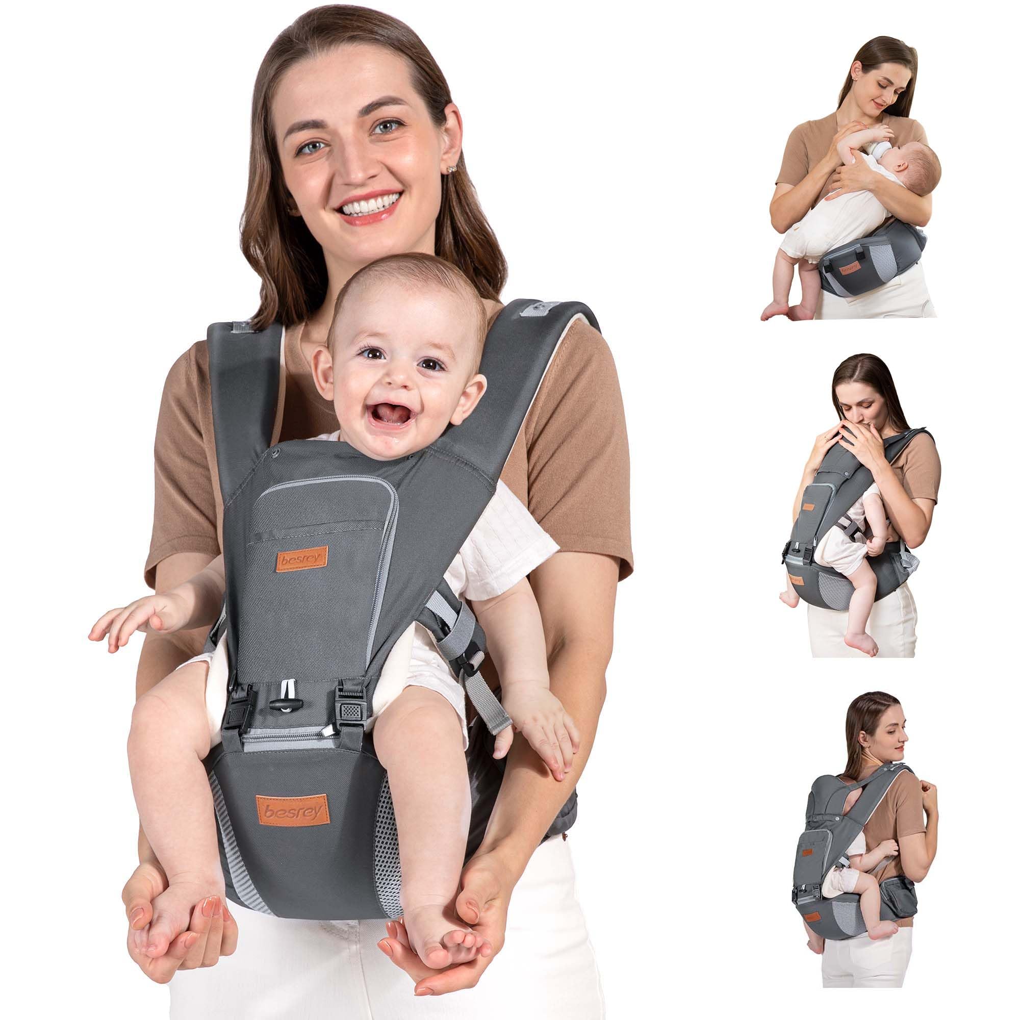 Besrey Ergonomic Baby Carrier - Front Facing & Hip Seat Hybrid for Infants & Toddlers | Breathable Mesh Design for Dad & Mom | Comfortable Kangaroo Wrap Carrier for Hiking, Shopping & Travel
