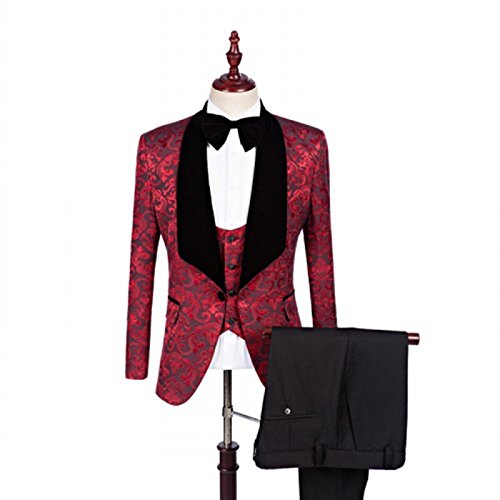 Men's Slim Fit Floral Weave 1-Button Tuxedo Suit 3-Piece Set - Wedding Groomsmen Formal Attire | Perfect for Prom, Parties, Special Occasions & Evening Events | Elegant Dinner, Cocktail Reception, Black Tie Gala