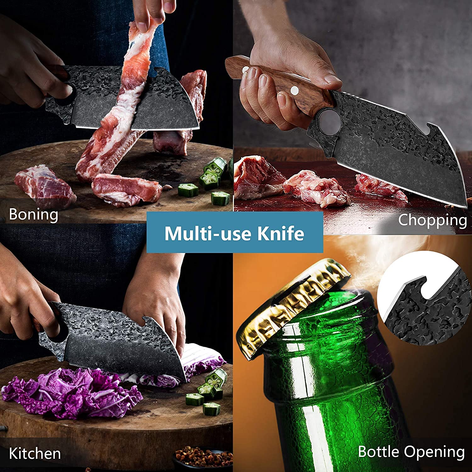 Best Heavy Duty Meat Cleaver Knife - Full Tang Ergonomic Handle with Leather Sheath & Bottle Opener - Professional Kitchen Chopping Knife for BBQ, Camping, Outdoor Survival - Perfect Gift Box for 2025 (Ideal for Home Cooking, Hunting Trips & Camping Adventures)
