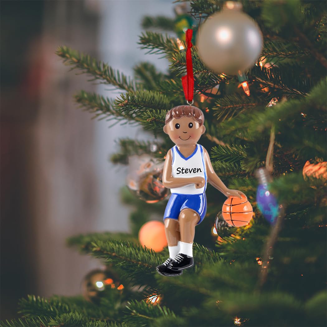 MAXORA Personalized Basketball Ornament - African American Boy Basketball Player Shooting Hoops - Custom Christmas Gift for Basketball Coach & Sports Fans 2024 - Perfect for Tree Decor, Holiday Gifts & Sports Enthusiasts