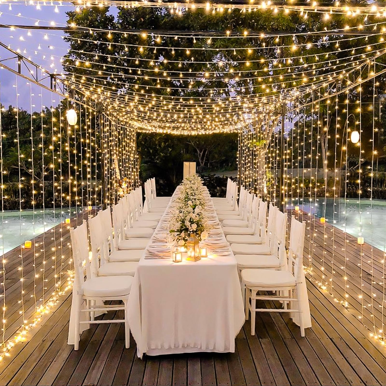JMEXSUSS 300 LED Remote Control Christmas Fairy Curtain Lights - Indoor/Outdoor Waterproof String Lights for Window, Wall, Bedroom, Wedding & Party Decor (Warm White) - Perfect for Holiday, Backdrop & Home Decoration