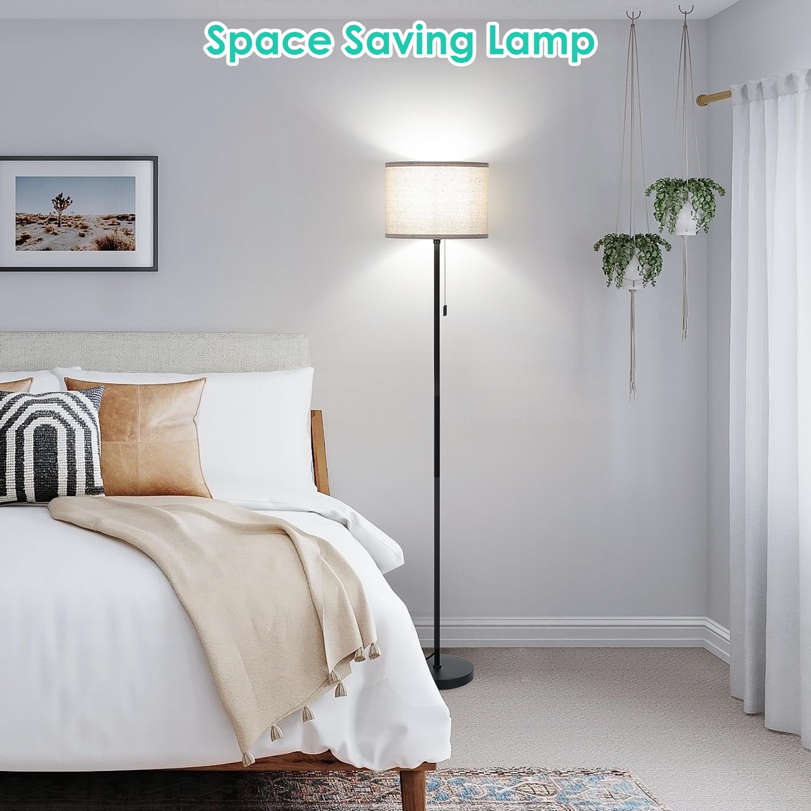 FOLKSMATE Modern LED Floor Lamp - Adjustable Standing Light for Living Room, Bedroom, Office & Reading | Black Pole Design (Bulb Not Included) | Perfect for Night Reading, Home Decor & Workspace Lighting