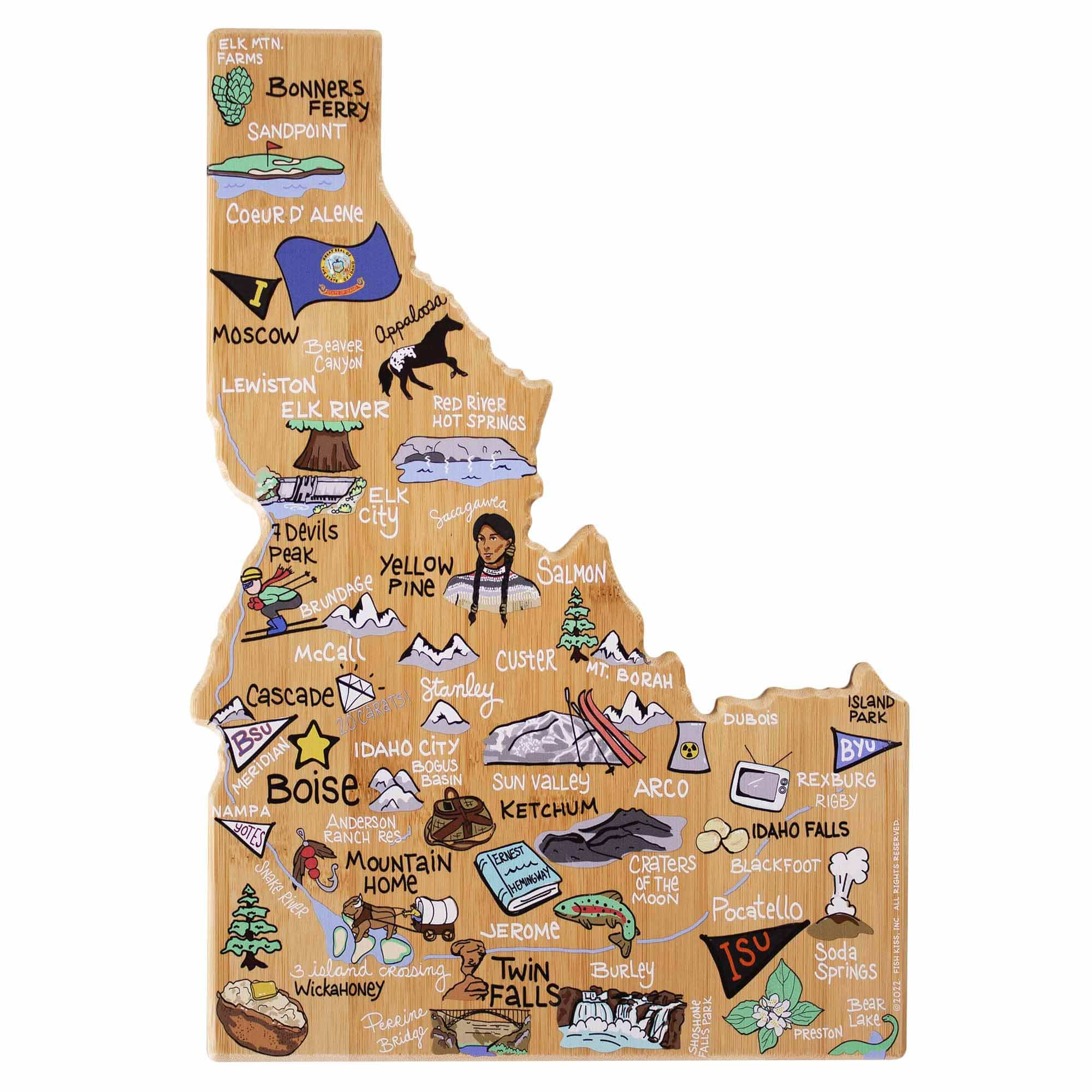 Premium Idaho Wood Cutting Board with Fish Kiss™ Artwork – Durable & Stylish Kitchen Essential for Chopping, Serving & Decor