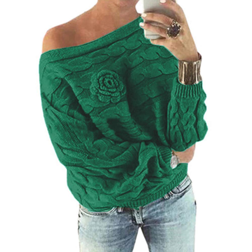 Women's Winter Pullover Sweater - Off Shoulder Striped Floral Knit Cardigan for Casual Wear | Cozy Fall & Winter Fashion, Perfect for Dates, Office, and Travel