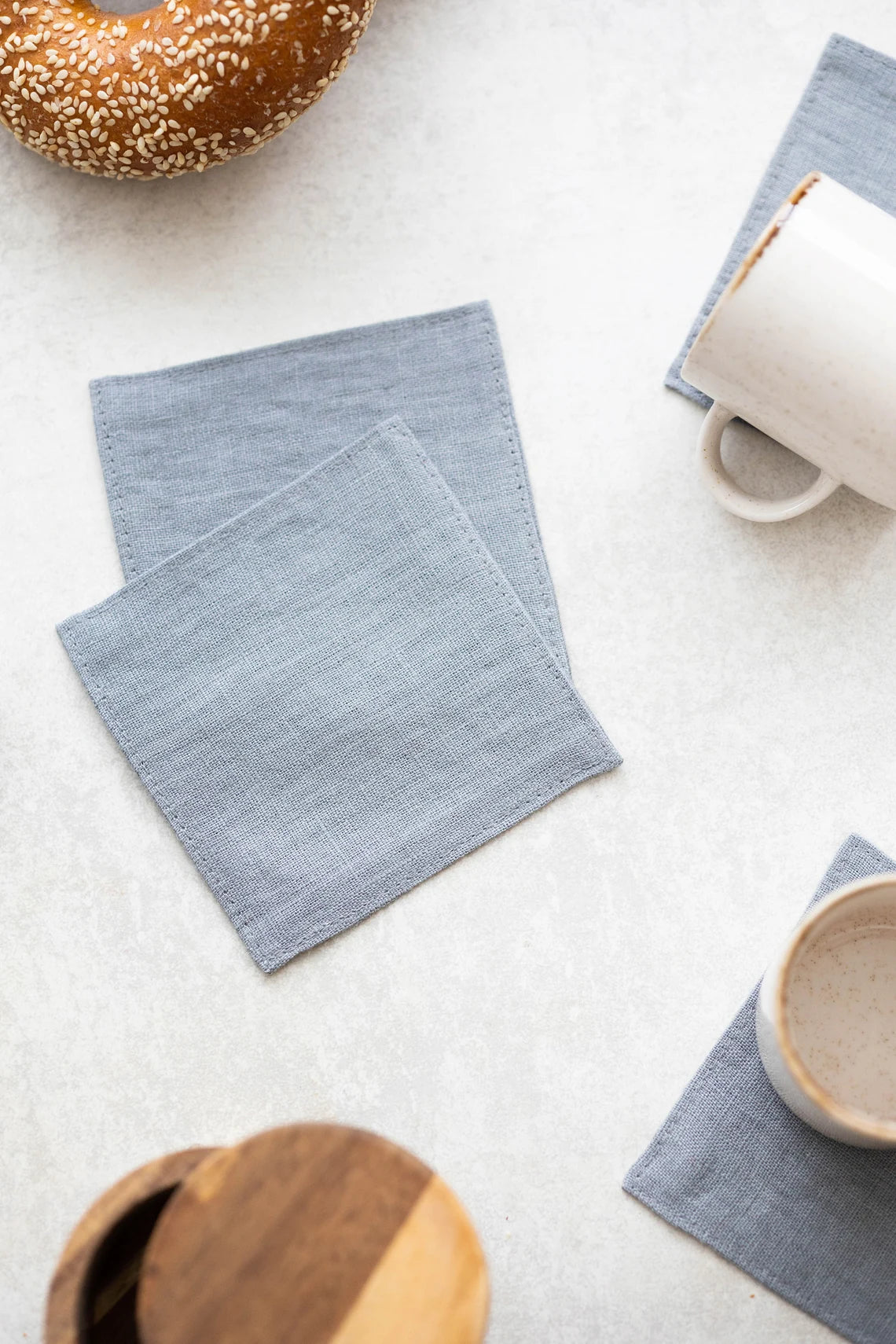 Premium Linen Coasters Set of 4 - Absorbent Grey Drink Coasters for Coffee, Wine & Dining Table Protection - Elegant Home & Kitchen Accessories