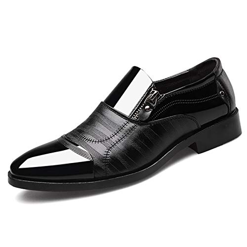 Men's Formal Dress Shoes - Patent Leather Loafers with Pointed Toe & Zipper Detail | Oxford Business Shoes for Tuxedo & Office Wear | Perfect for Weddings, Business Meetings & Special Occasions
