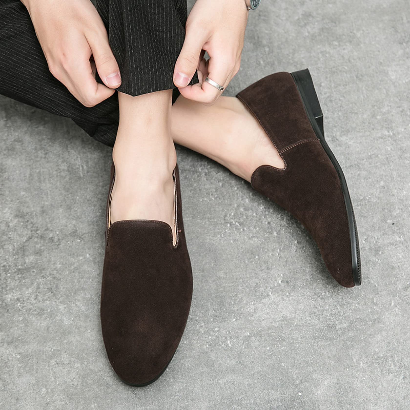HOXEKLÉ Men's Suede Penny Loafers - Soft Slip-On Casual Dress Shoes for Wedding, Party & Office - Comfortable Flat Loafers for Business & Formal Occasions