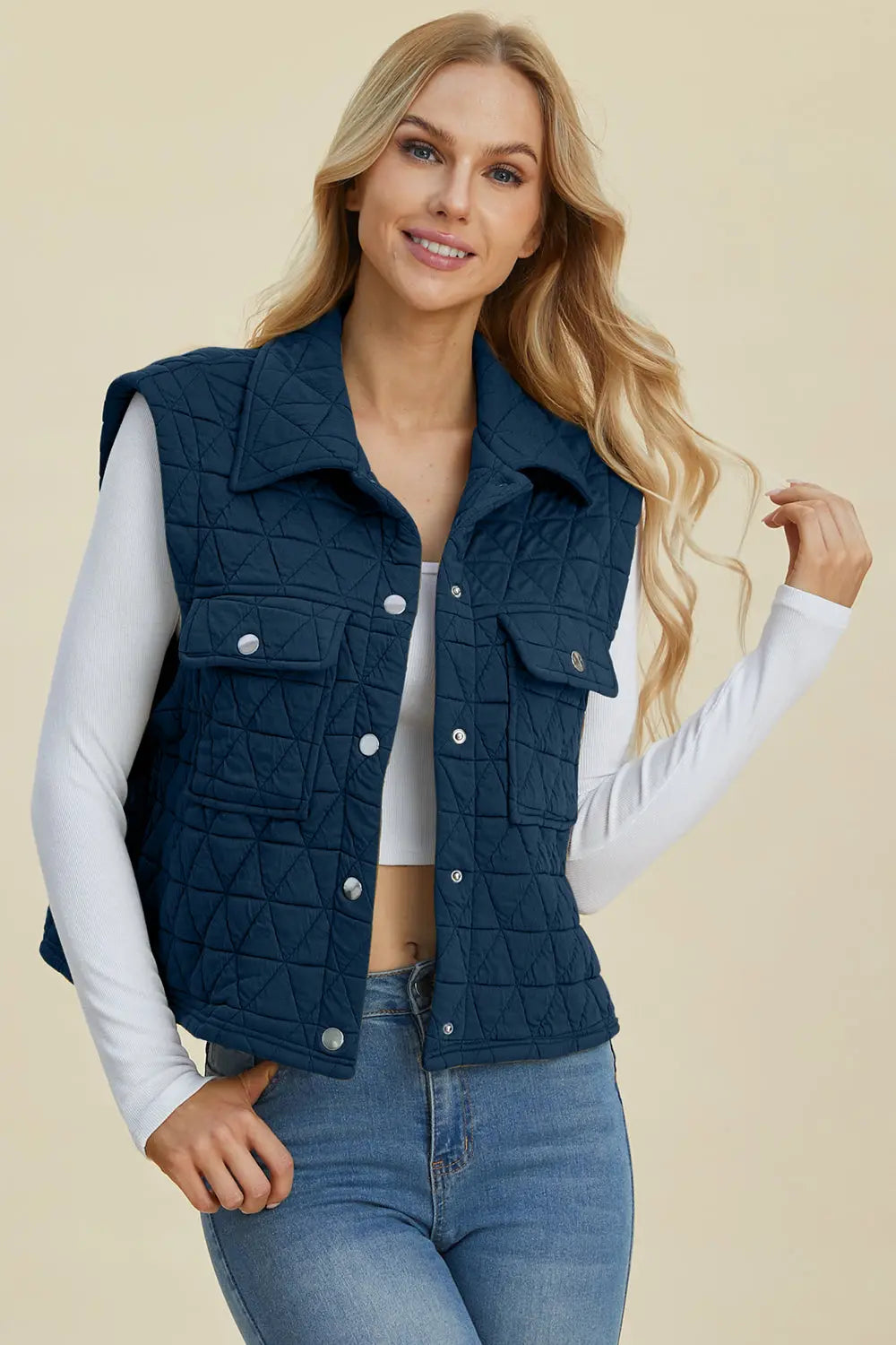 Men's Double Take Full Size Pocketed Textured Snap Down Vest Coat - Lightweight Layering for Outdoor Work & Casual Wear