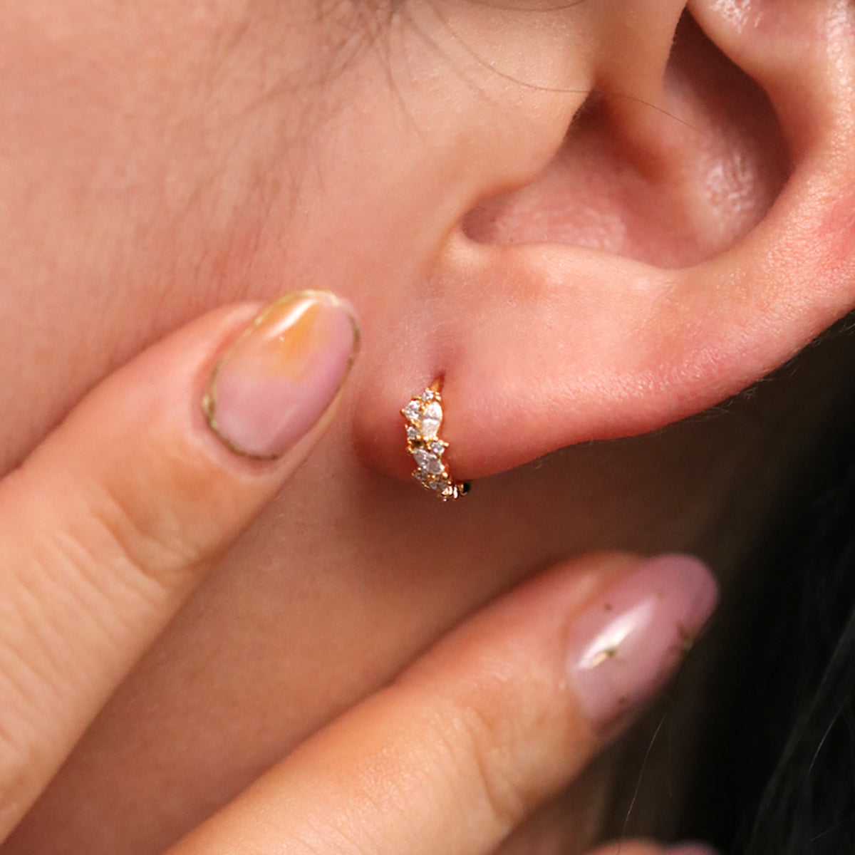 Cubic Cluster Huggie Earrings for Women – Minimalist Gold Hoop Earrings for Everyday Wear | Perfect for Work, Date Night & Gifting