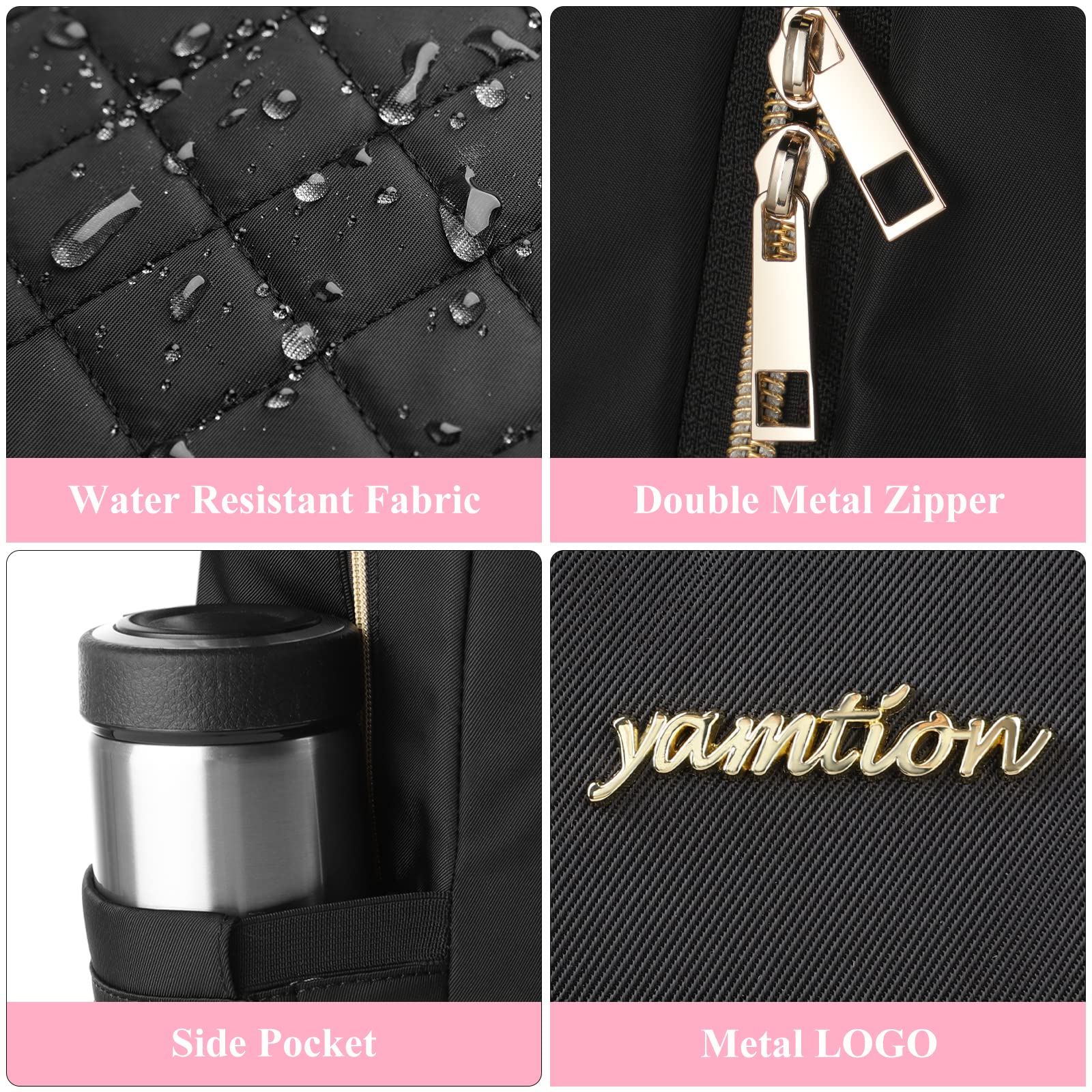 YAMTION Women's Black Backpack with USB Charger - Stylish School Backpack for College, Travel & Work - Perfect for University Students, Office Professionals & Daily Commuters