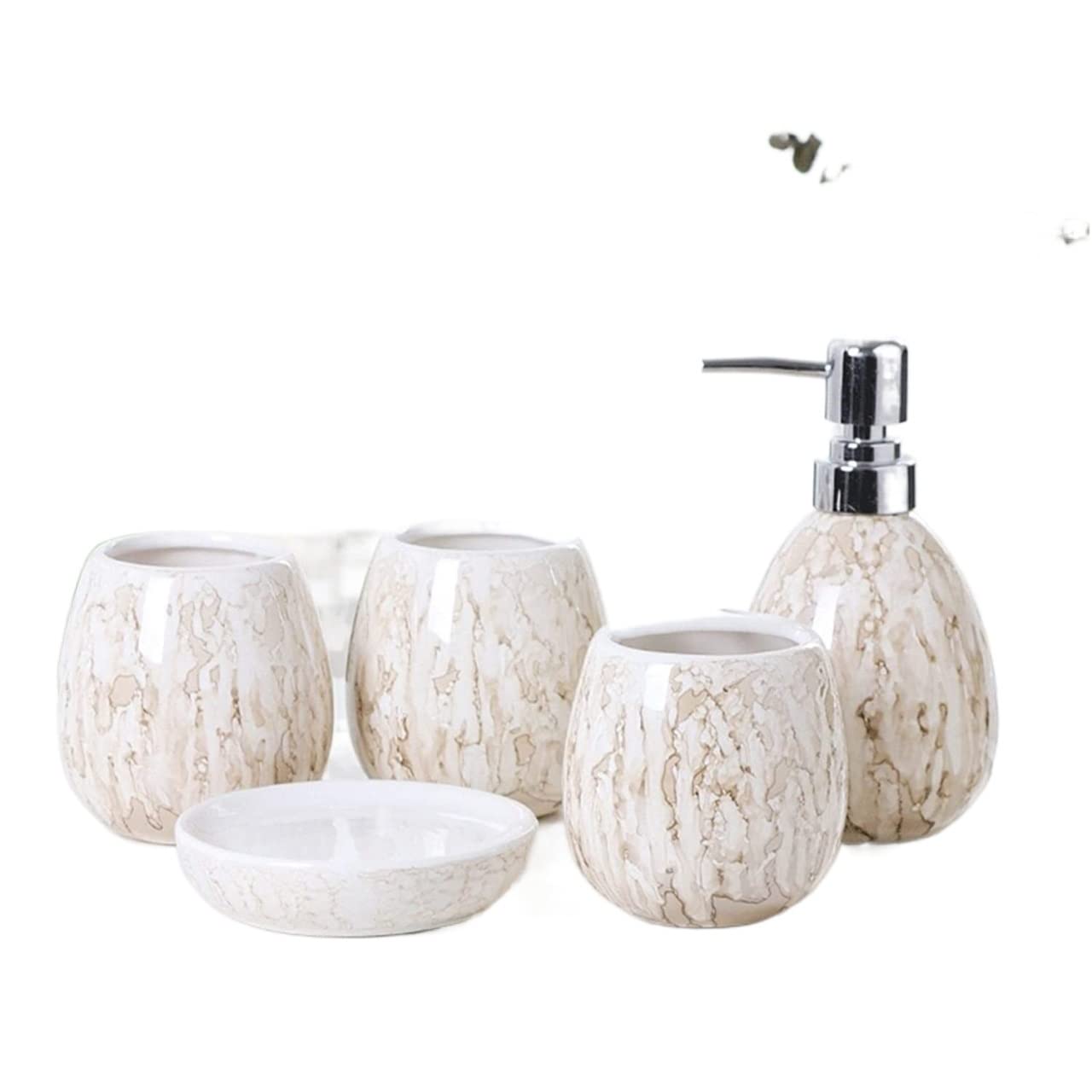 Premium 5-Piece Ceramic Bathroom Accessories Set - Soap Dispenser, Toothbrush Holder & Lotion Pump Bottle for Modern Home Decor | Perfect for Guest Bathrooms, Spa Retreats & Luxury Vanities
