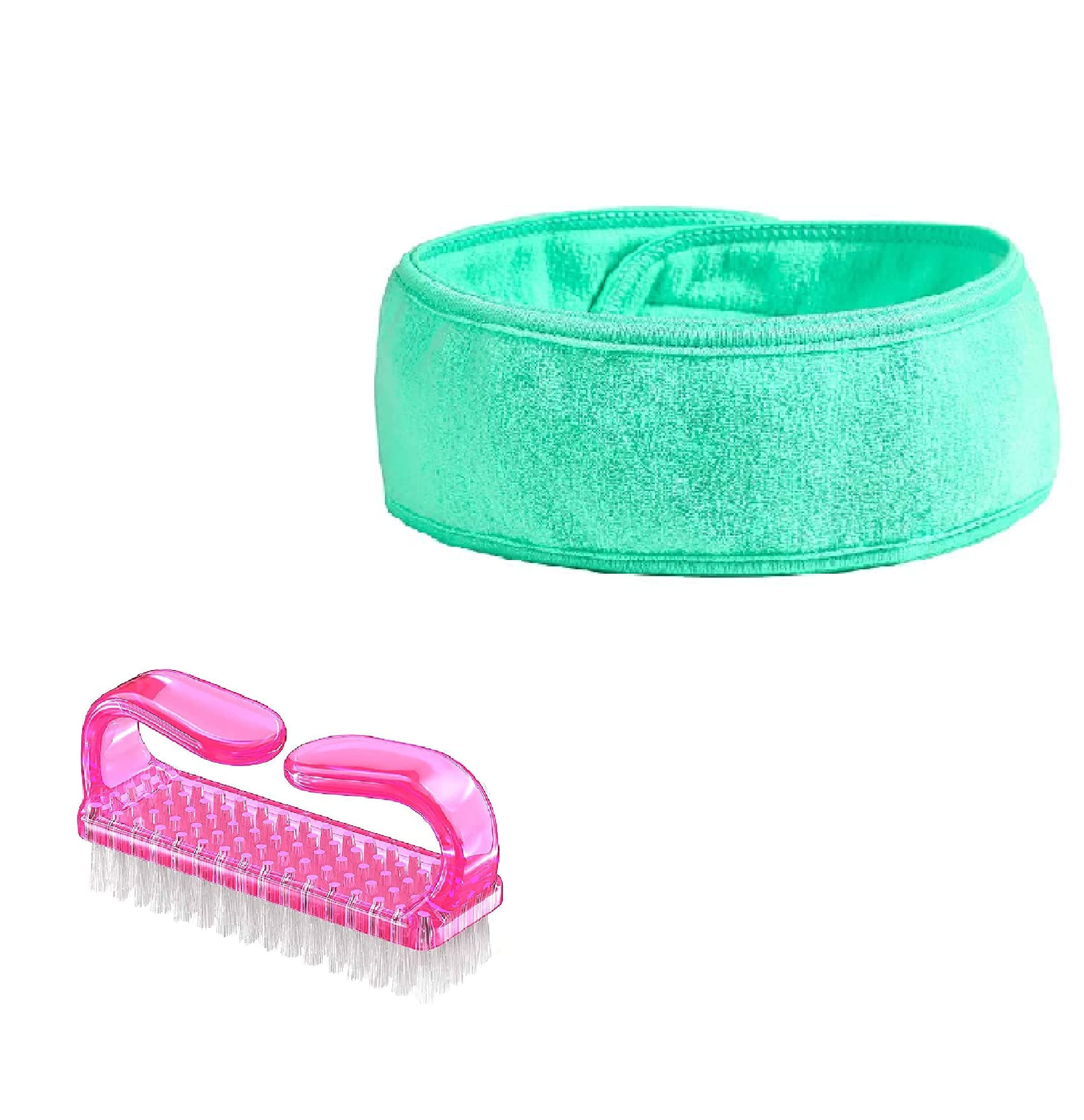 ZAUKY Professional Nail Brush & Facial Cotton Headband Set - Manicure Tools & Makeup Accessories for Women | Nail Cleaning, Face Washing, Beauty Care (Combo Pack)