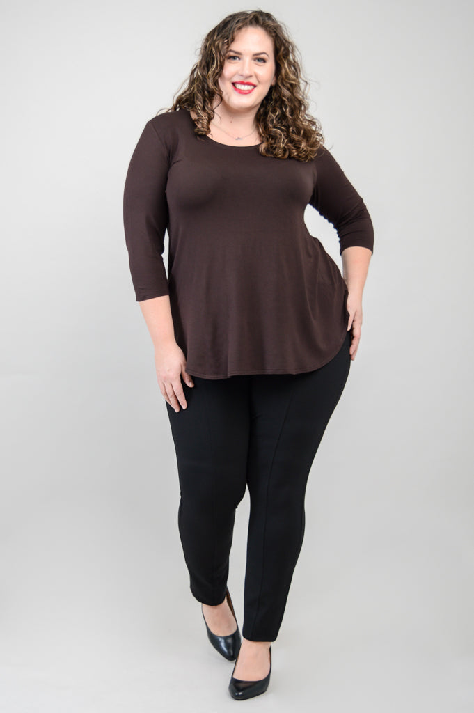 Jazz 3/4 Sleeve Top for Women - Soft Bamboo Fabric Coffee Brown Casual Shirt - Perfect for Concerts, Coffee Dates & Everyday Wear