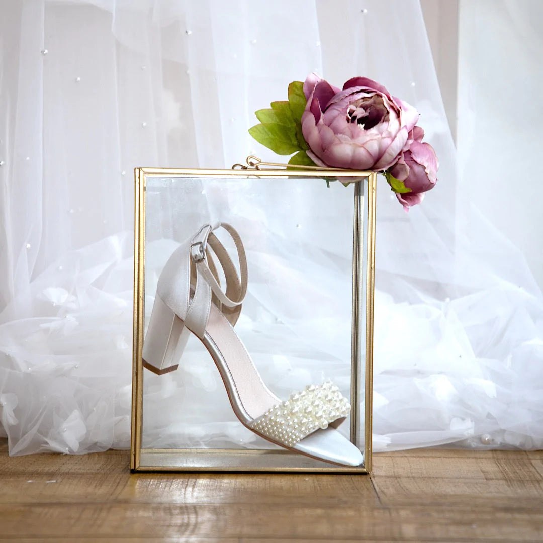Perfect Bridal Carrie Ivory Satin Block Heel Wedding Sandals with Pearl Embellishments - Elegant Bridal Shoes for Church Ceremony, Outdoor Wedding & Reception