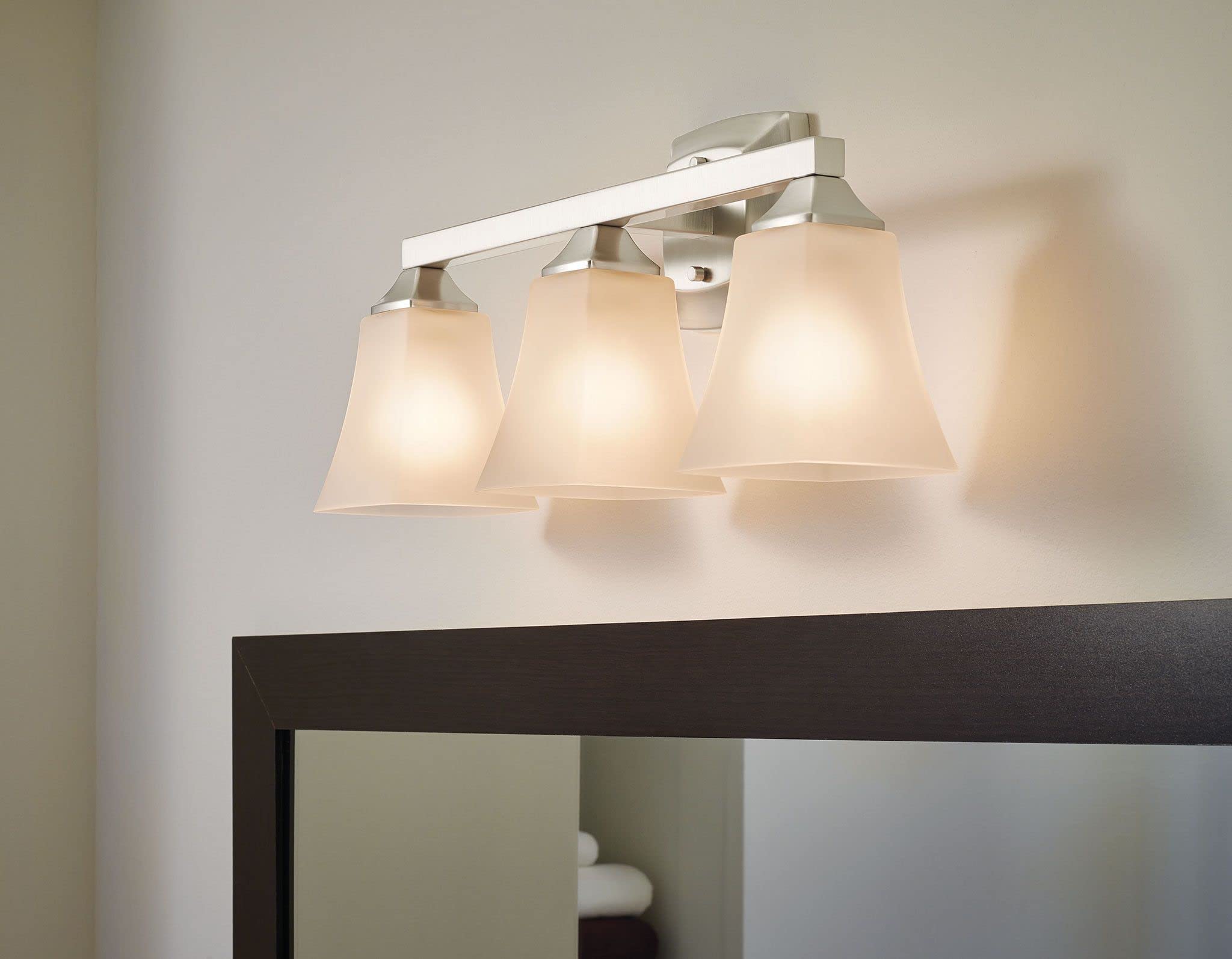 Moen YB5163ORB Voss 3-Light Dual-Mount Bathroom Vanity Light Fixture with Frosted Glass in Oil-Rubbed Bronze - Perfect for Modern Bathrooms, Powder Rooms & Spa-Like Retreats