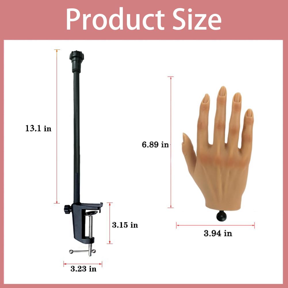 Professional Silicone Nail Practice Hand for Acrylic Nails - Left Hand Mannequin with Stand for Nail Art Training, Perfect for Beginners & Salon Use - Ideal for Nail Tech Students, Home Practice & Professional Nail Artists