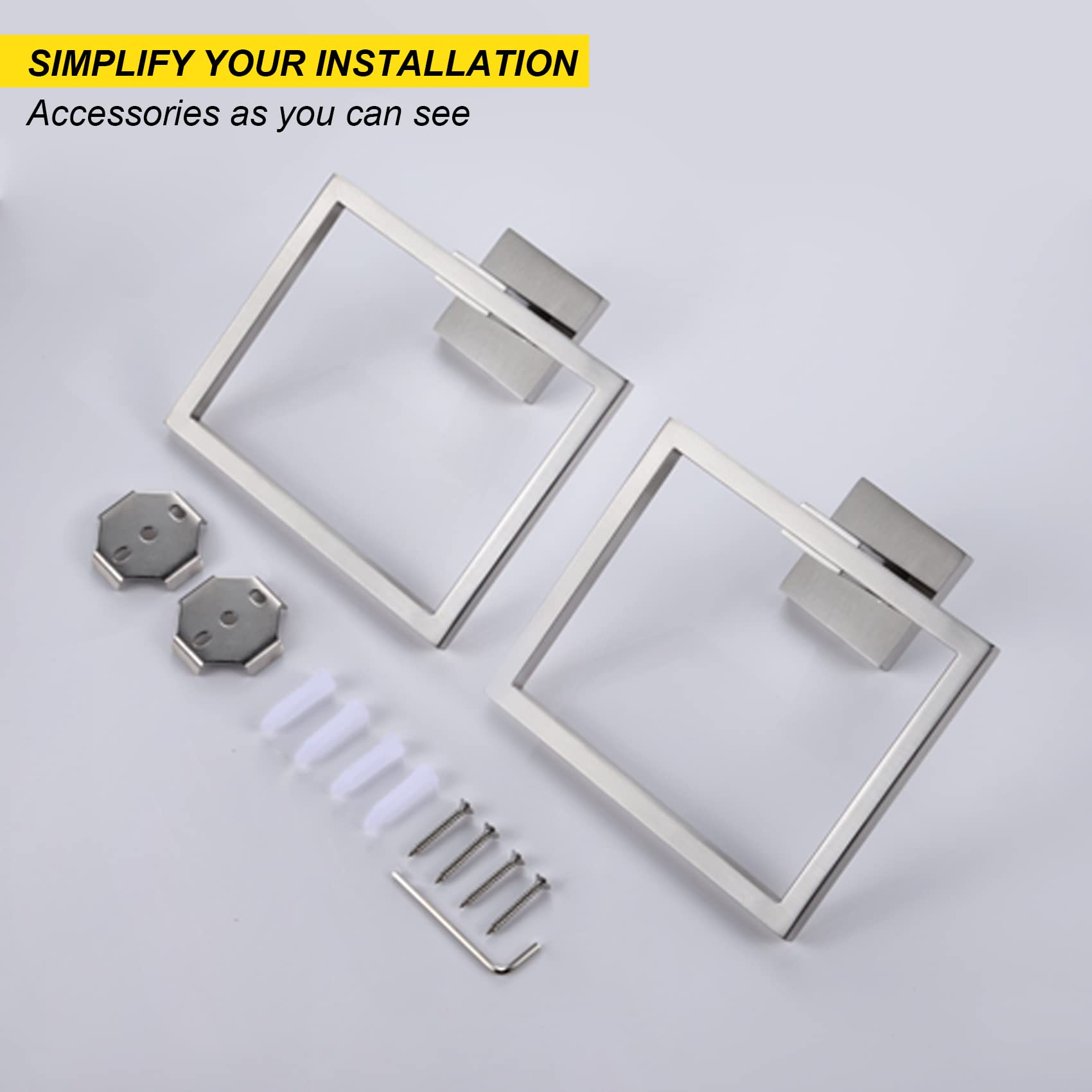 KOKOSIRI 2-Pack Stainless Steel Bath Towel Rings - Wall Mounted Towel Hanger & Rack for Bathroom (Brushed Steel, B3004BR-P2) - Perfect for Spa, Hotel & Home Bathroom Organization