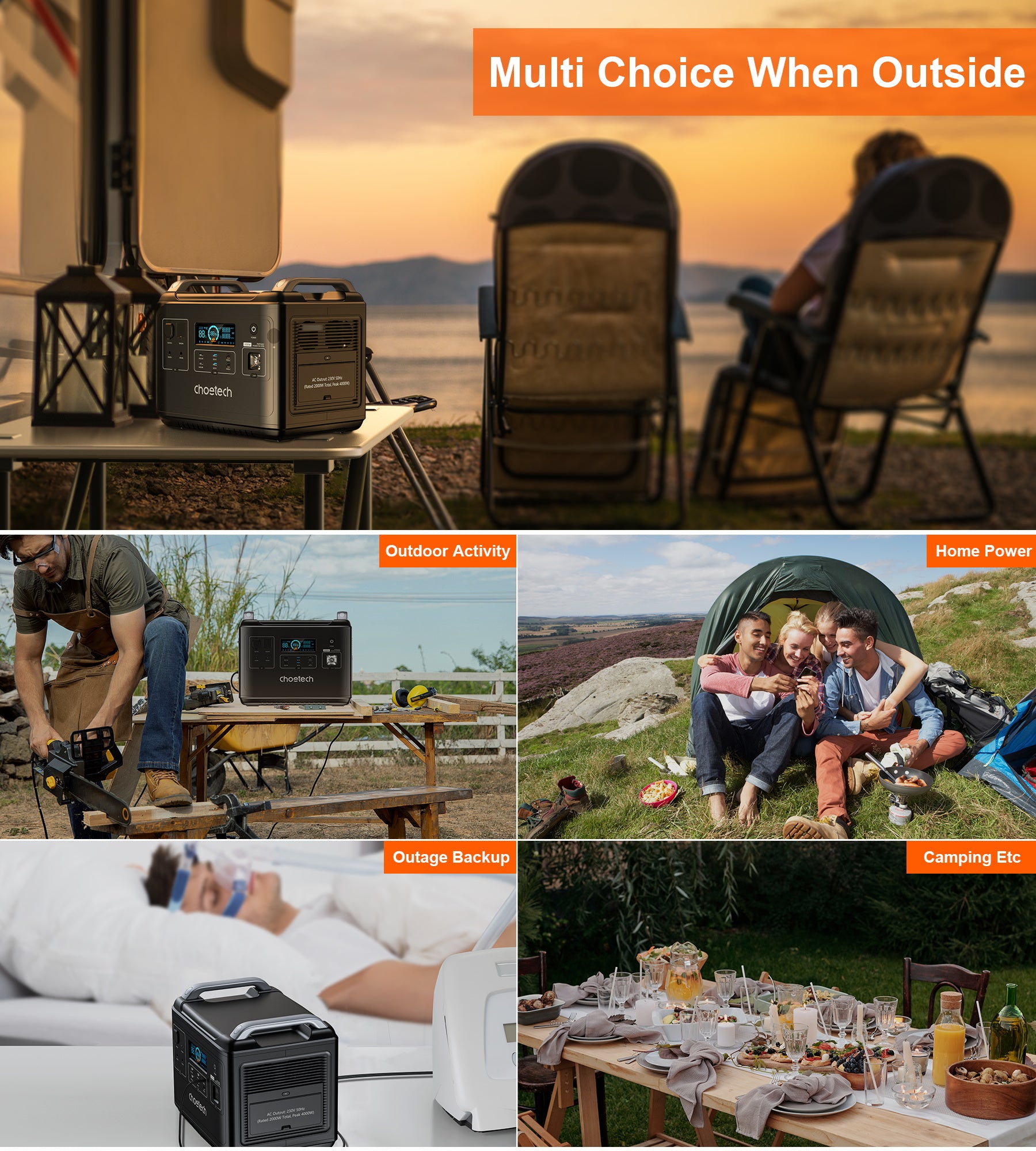 Choetech BS006 2000Wh Portable Power Station with Bidirectional Charging - Perfect for Camping, Emergencies & Off-Grid Power