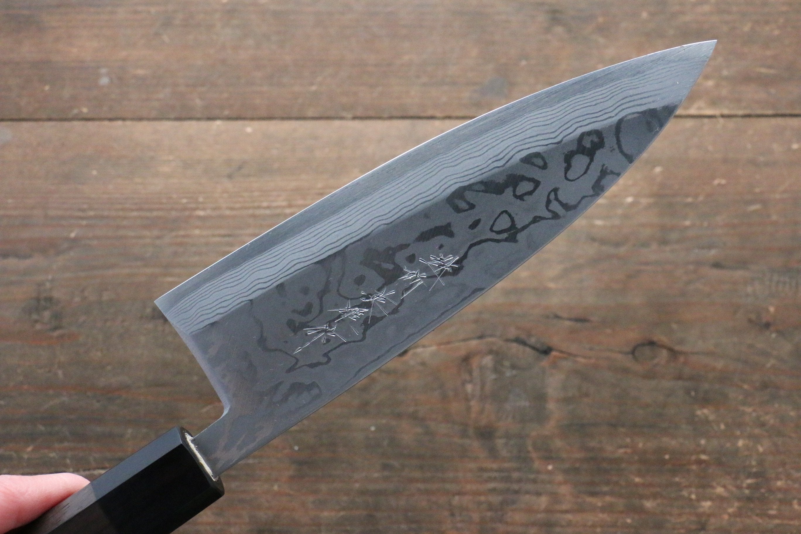 Premium Left-Handed Blue Steel No.2 Damascus Deba Knife 180mm - Japanese Chef Knife with Shitan Handle for Sushi, Fish Filleting & Professional Cooking