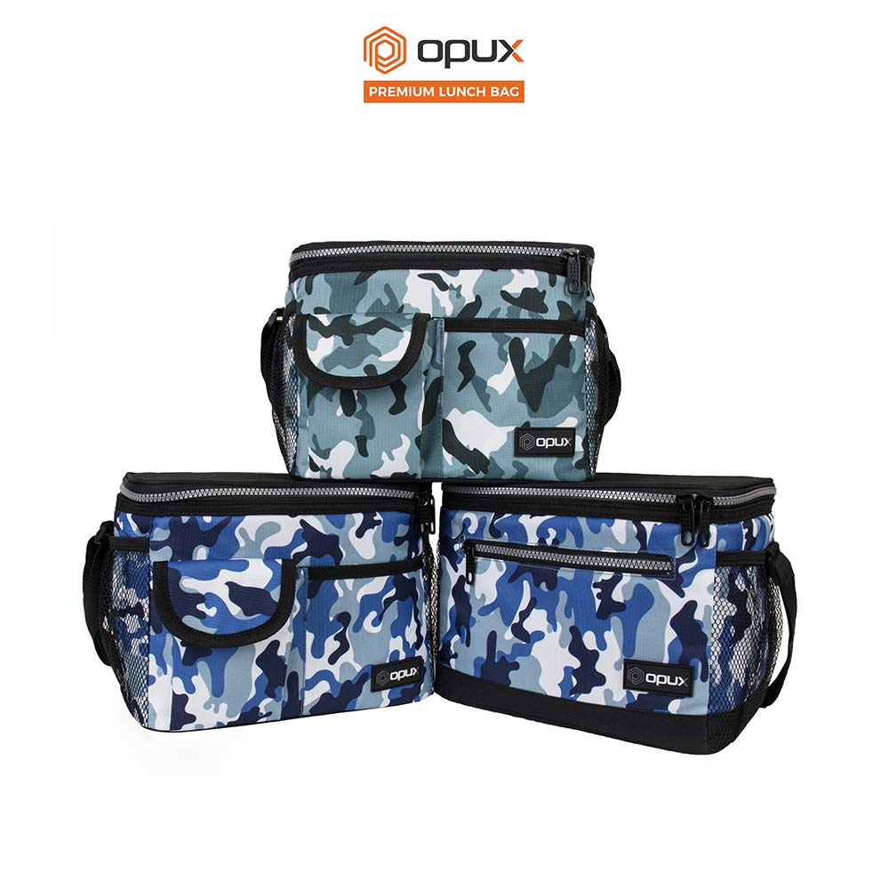 Opux Insulated Lunch Box for Men & Women - Leakproof Soft Cooler Tote for Work, School, Picnic & Beach - Large Lunch Bag with Shoulder Strap for Adults & Kids (Camo Green) - Perfect for Office Meals, School Lunches & Outdoor Adventures