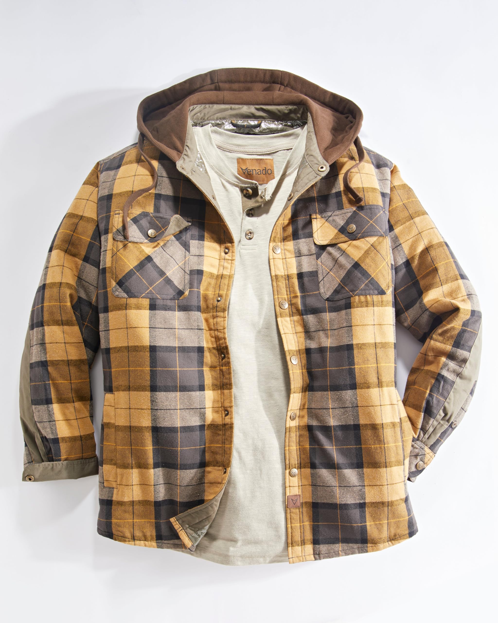 Venado Men's Reflex Quilt Lined Flannel Shirt Jacket with Hood - Reflective Winter Coat for Men | Warm & Water-Resistant Outdoor Workwear for Hiking, Camping & Cold Weather Activities
