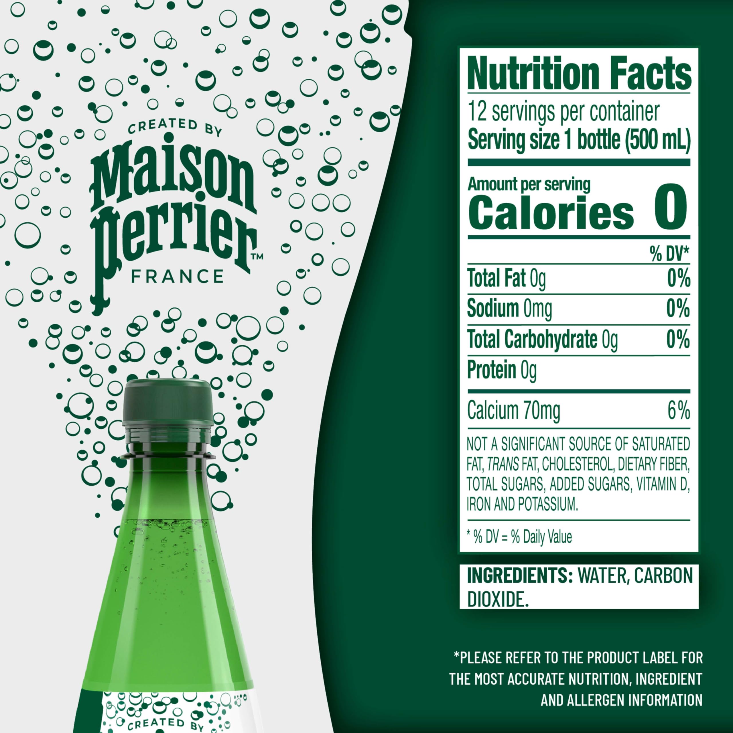 Maison Perrier Unflavored Sparkling Water - 16.9 Fl Oz Plastic Bottles (12 Pack) - Perfect for Hydration, Parties, and Healthy Living