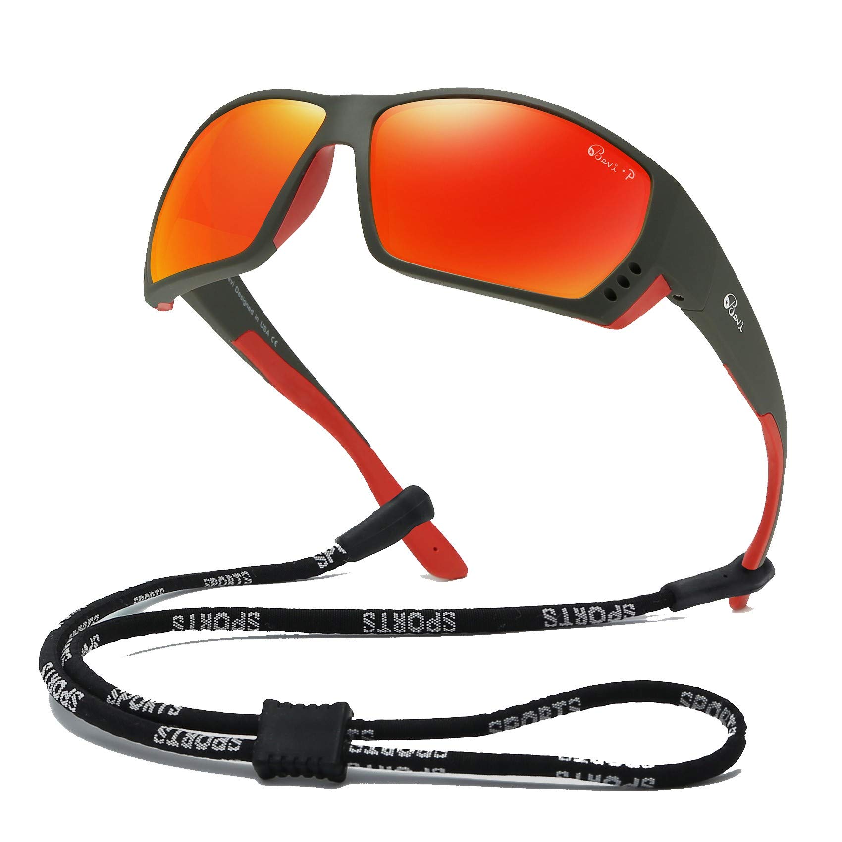 Bevi Polarized Sports Sunglasses for Men & Women - TR90 Square Frame, Flexible & Durable UV Protection - Perfect for Running, Cycling, Fishing & Outdoor Activities