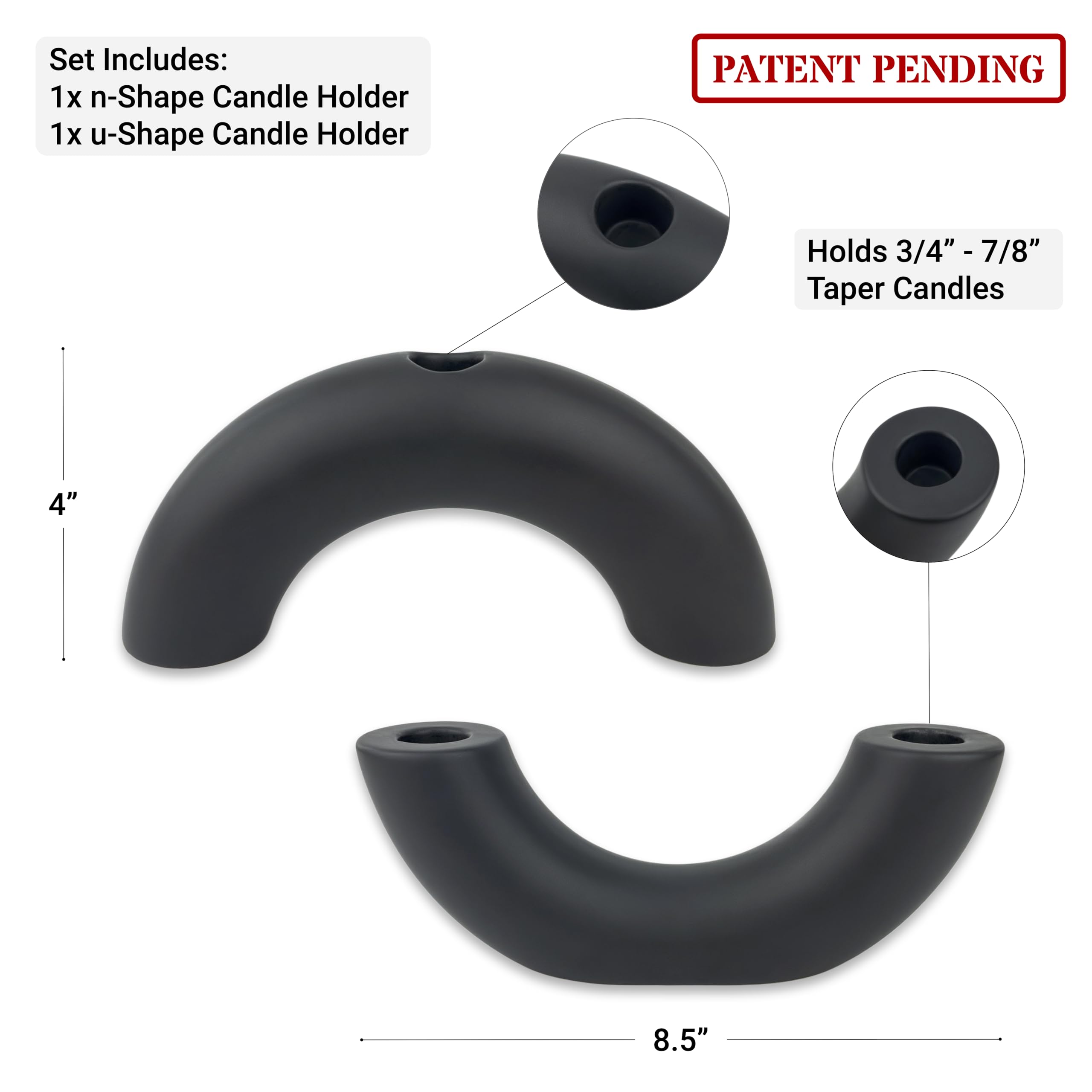 Black Ceramic Candle Holder Set - Modern 3-Taper Candelabra for Dining & Living Room Decor