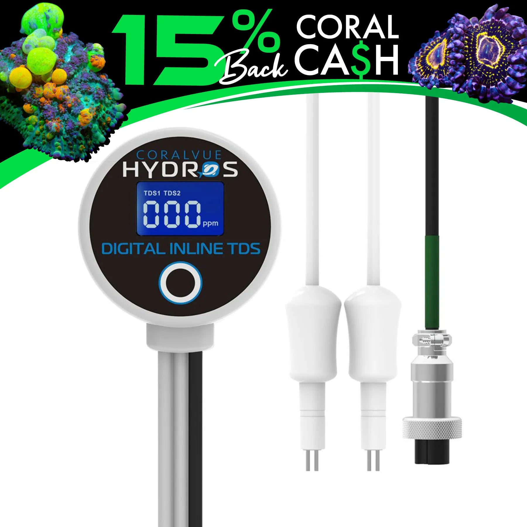 Hydros Dual Inline TDS Sensor - High Accuracy Water Quality Monitor for Hydroponics, Aquariums & RO Systems | Real-Time Water Purity Testing