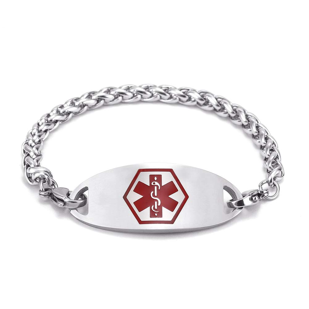 Custom Engraved Medical Alert Bracelets for Women - Stainless Steel Chain ID Bracelet with Free Personalization - Perfect for Allergies, Diabetes & Emergency Identification