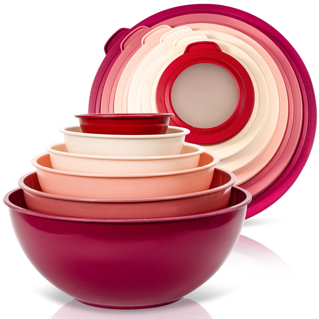 WHYSKO 12-Piece Colorful Plastic Mixing Bowl Set with Lids - Food Prep, Storage & Serving Bowls - Dishwasher & Microwave Safe for Baking, Cooking - Perfect for Kitchen, Meal Prep & Party Serving