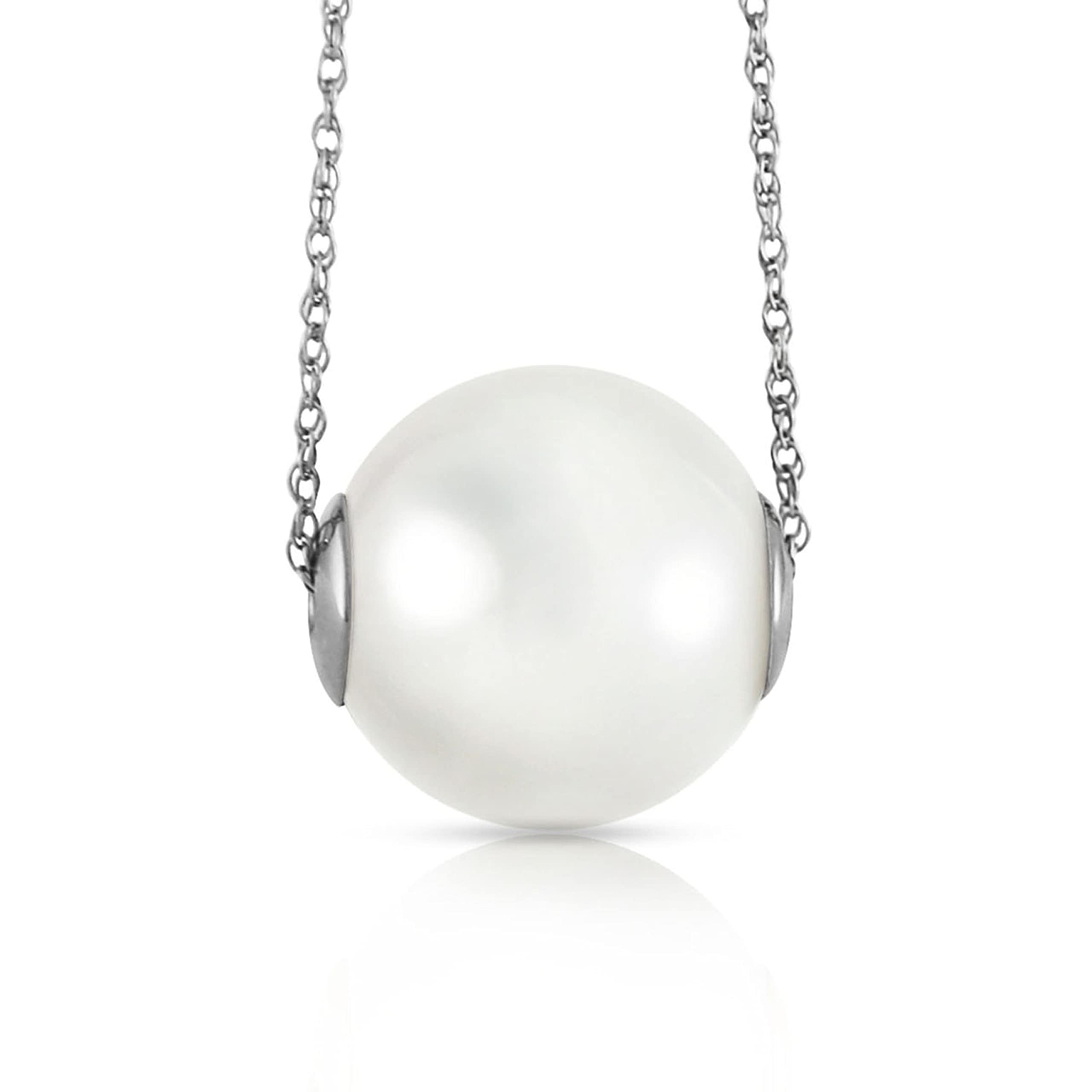 14K White Gold Necklace with 16mm White Shell Pearl - Elegant Jewelry for Women, Perfect for Weddings, Anniversaries & Special Occasions