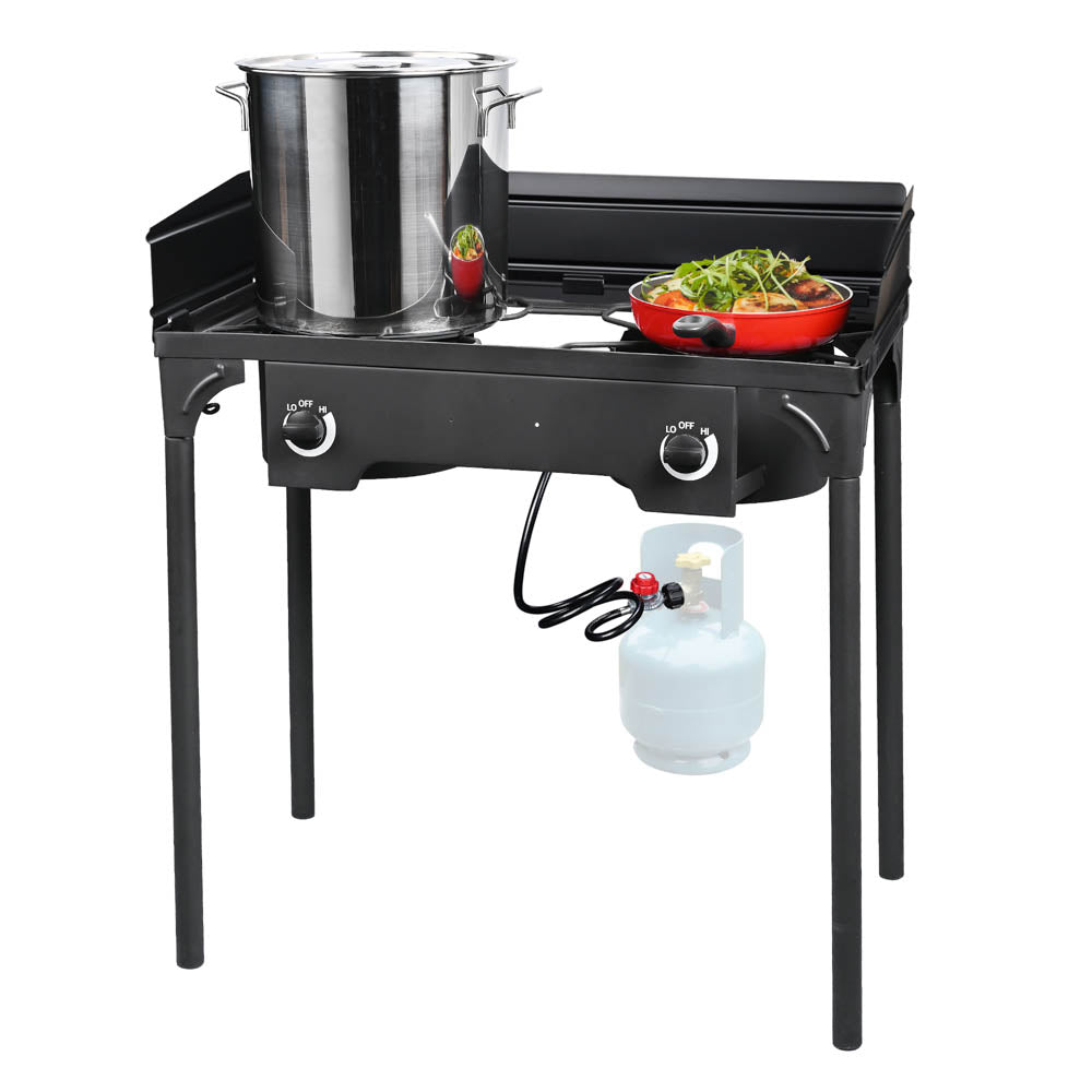 High-Powered 150,000 BTU Outdoor Propane Burner with Stand & Wind Guard - Perfect for Camping, Backyard BBQs, and Outdoor Cooking