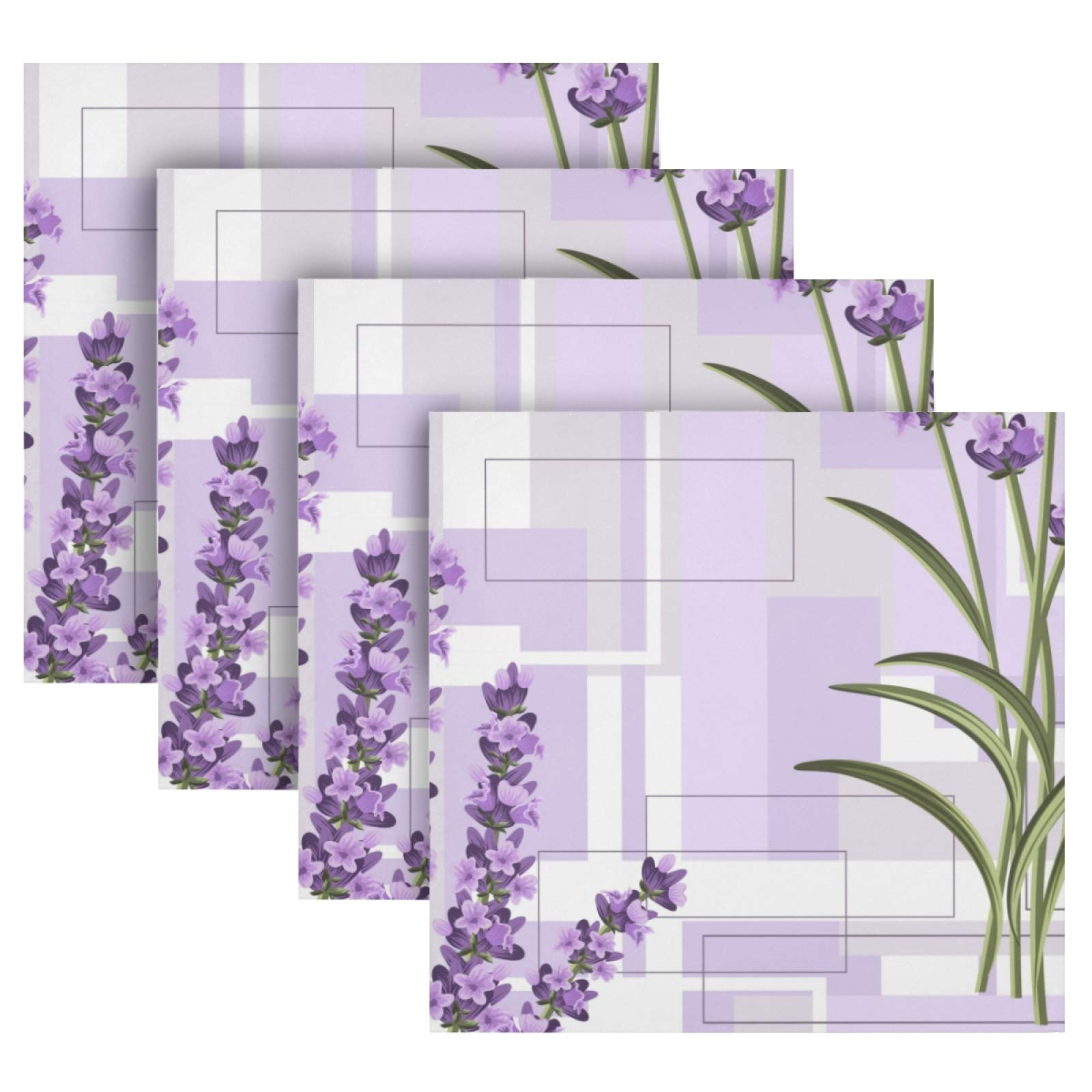 Lavender Floral Cloth Napkins Set of 4 - Soft Washable Polyester Dinner Napkins 20x20 Inches with Hemmed Edges - Elegant Table Linens for Wedding, Party, Holiday Dinner & Home Decor