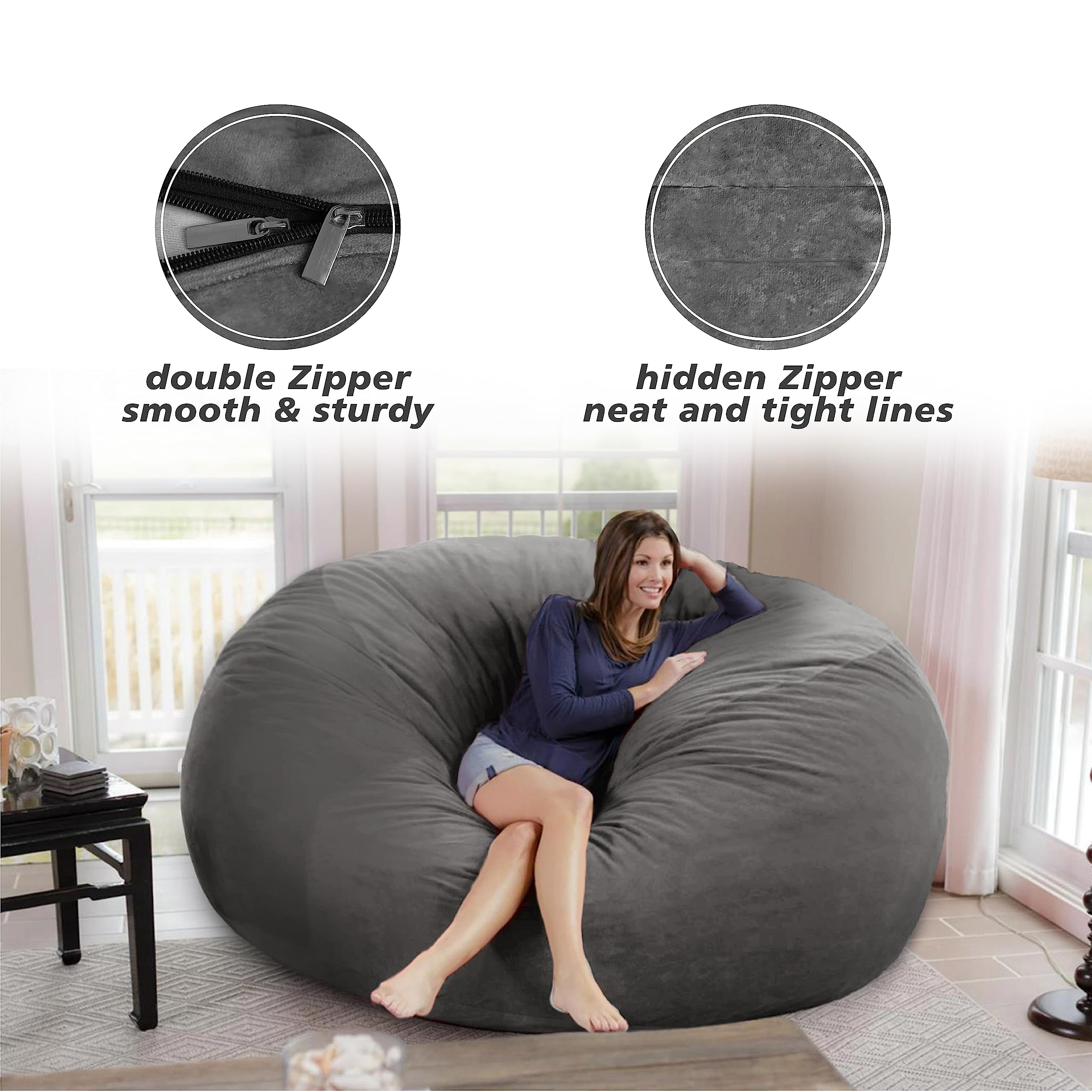 4FT Bean Bag Chair Cover - Soft Fluffy Dutch Velvet Replacement Cover (No Filling Included) - Large 48 Inch Lazy Sofa Slipcover for Adults & Kids - Perfect for Living Room, Bedroom, Dorm or Game Room Relaxation