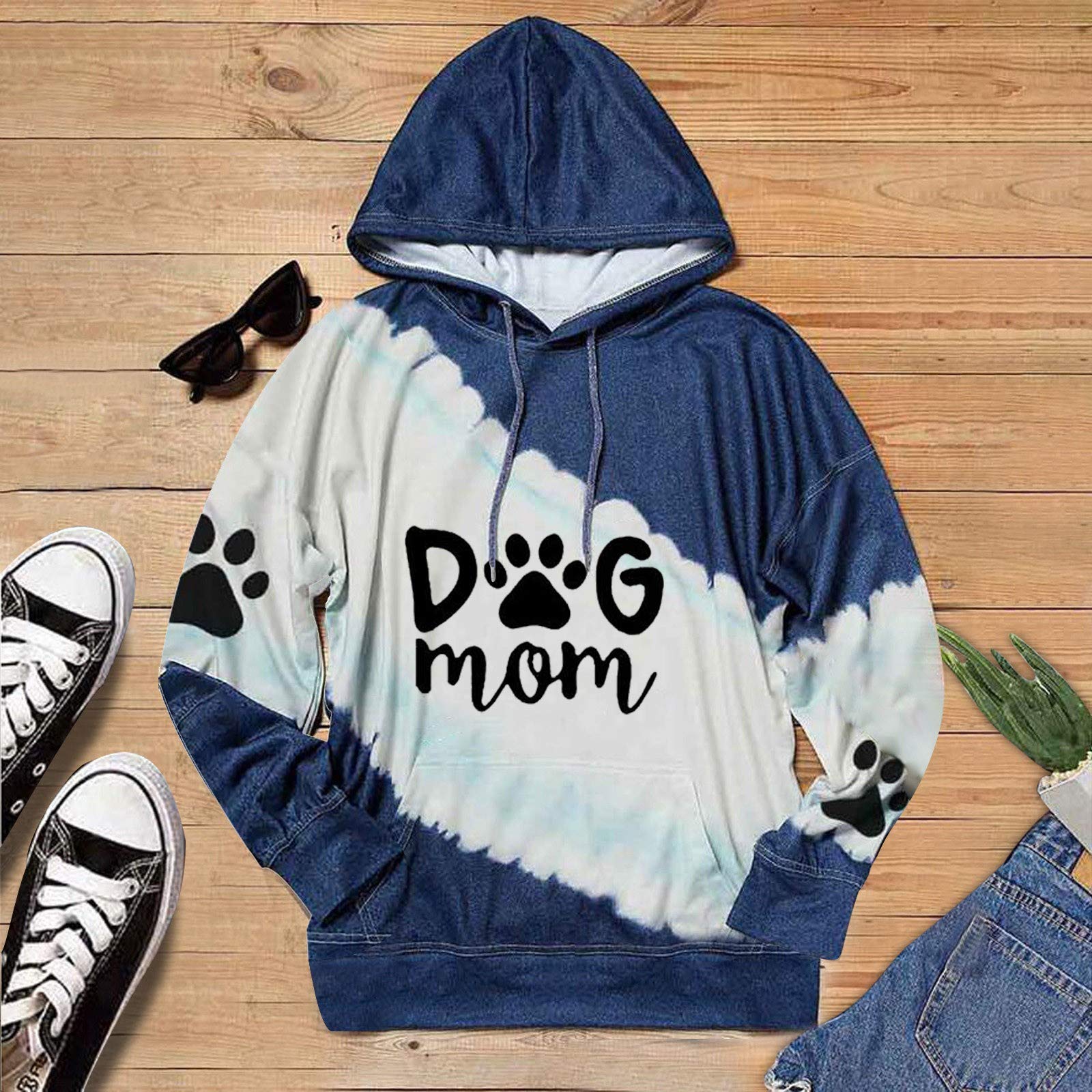Women's Dog Mom Hoodie - Cozy Long Sleeve Pullover Sweatshirt with Paw Prints - Cute Gift for Dog Lovers, Pet Owners & Teen Girls - Perfect for Casual Wear, Dog Walks & Matching with Your Pup