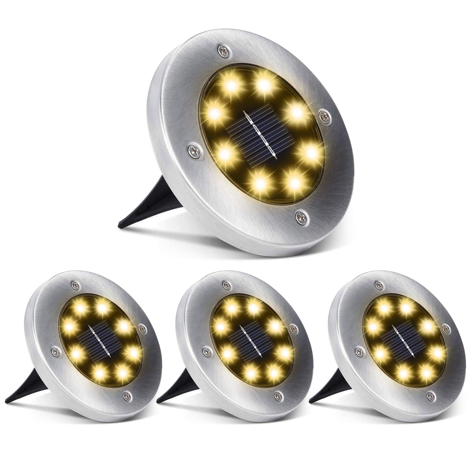 Aogist Solar Ground Lights - 4 Pack LED Garden Disk Lights, Waterproof Outdoor Landscape Lighting for Lawn, Patio, Pathway, Yard, Deck & Walkway (Warm White) - Perfect for Garden Decoration, Backyard Lighting & Nighttime Safety