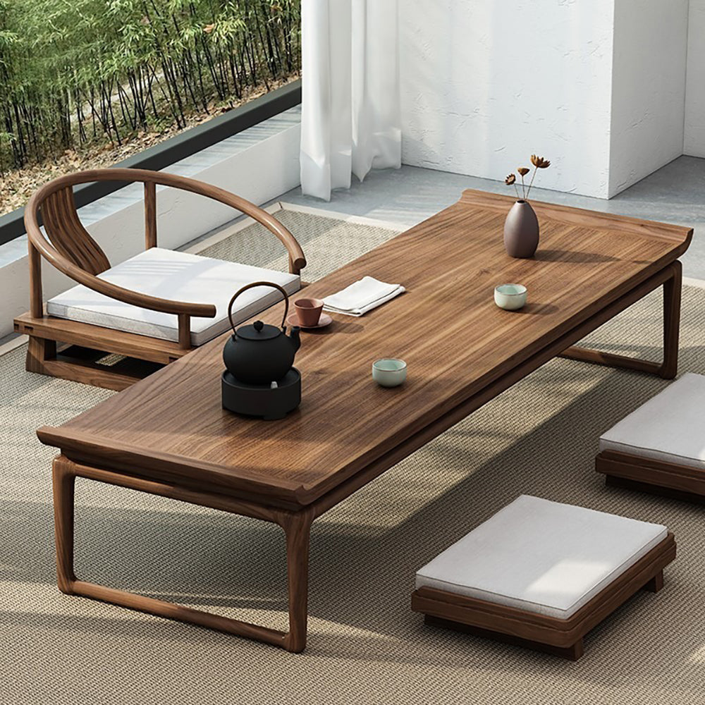 Japanese Style Elm Wood Tatami Low Tea Table Set - Traditional Zen Floor Dining Table for Small Spaces, Meditation, and Asian Home Decor