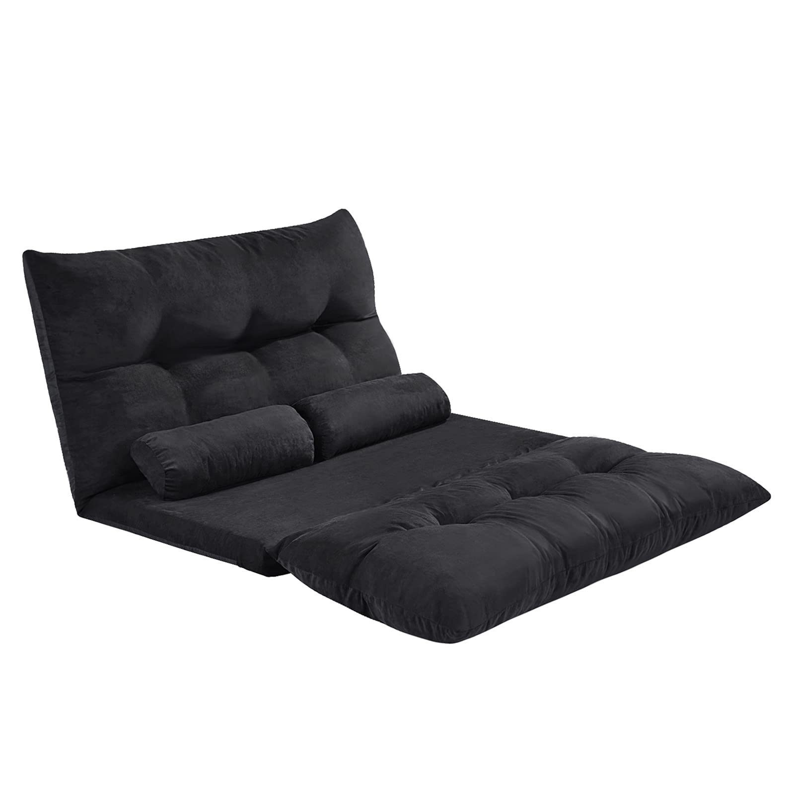 YOZUMD Folding Futon Sofa Bed - Memory Foam High Elasticity Convertible Couch with 2 Pillows - Strong Load-Bearing Sleeper Sofa for Living Room, Guest Room & Gaming Lounge (Black) | Perfect for Small Spaces, Movie Nights & Overnight Guests