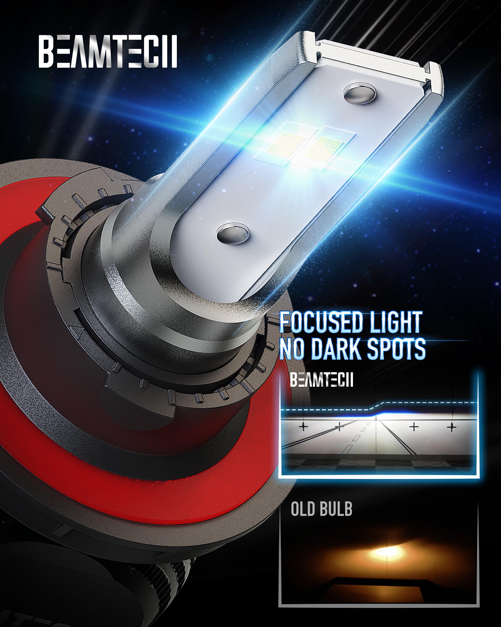 BEAMTECH H13/9008 LED Bulbs - 300% Brighter 6500K Cool White, Fanless Design, Pack of 2 - Perfect for Car Headlights, Fog Lights, Powersports, ATV & UTV Off-Road Lighting