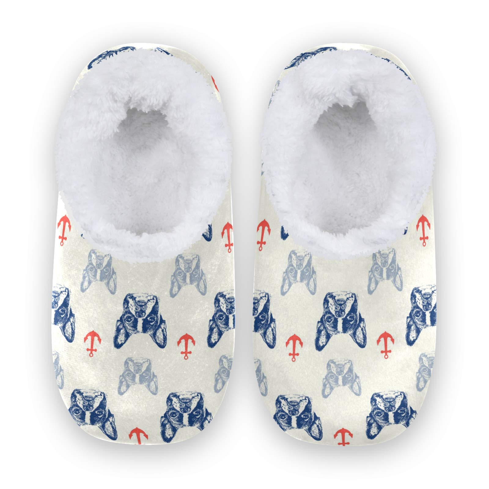 Anchor Bulldog Animal Soft Coral Fleece Fuzzy House Slippers for Women, Men, Girls & Boys - Cozy Indoor/Outdoor Wear for Winter, Home, Office & Travel