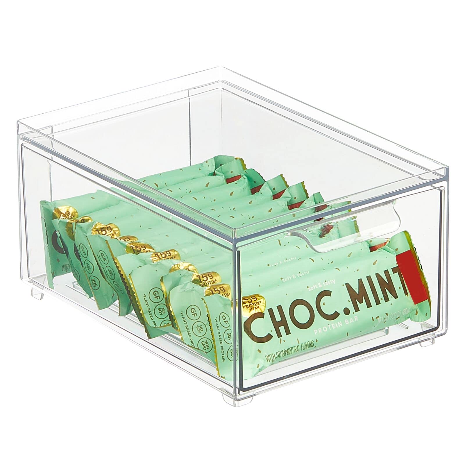 mDesign Stackable Plastic Storage Containers with Pull-Out Drawers - Clear Kitchen Organization Bins for Pantry, Cupboard, Cabinet & Countertop - Lumiere Collection - Perfect for Meal Prep, Baking Supplies & Spice Storage
