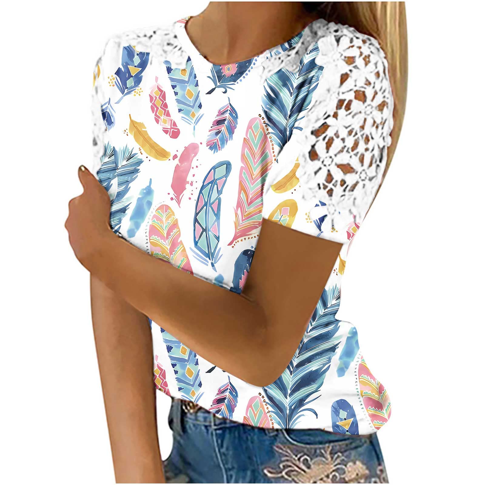 Women's Cotton T-Shirts - Casual Summer Short Sleeve Dandelion Print Tee - Plus Size Loose Fit Top for Everyday Wear & Going Out - Perfect for Beach, Shopping, and Casual Outings