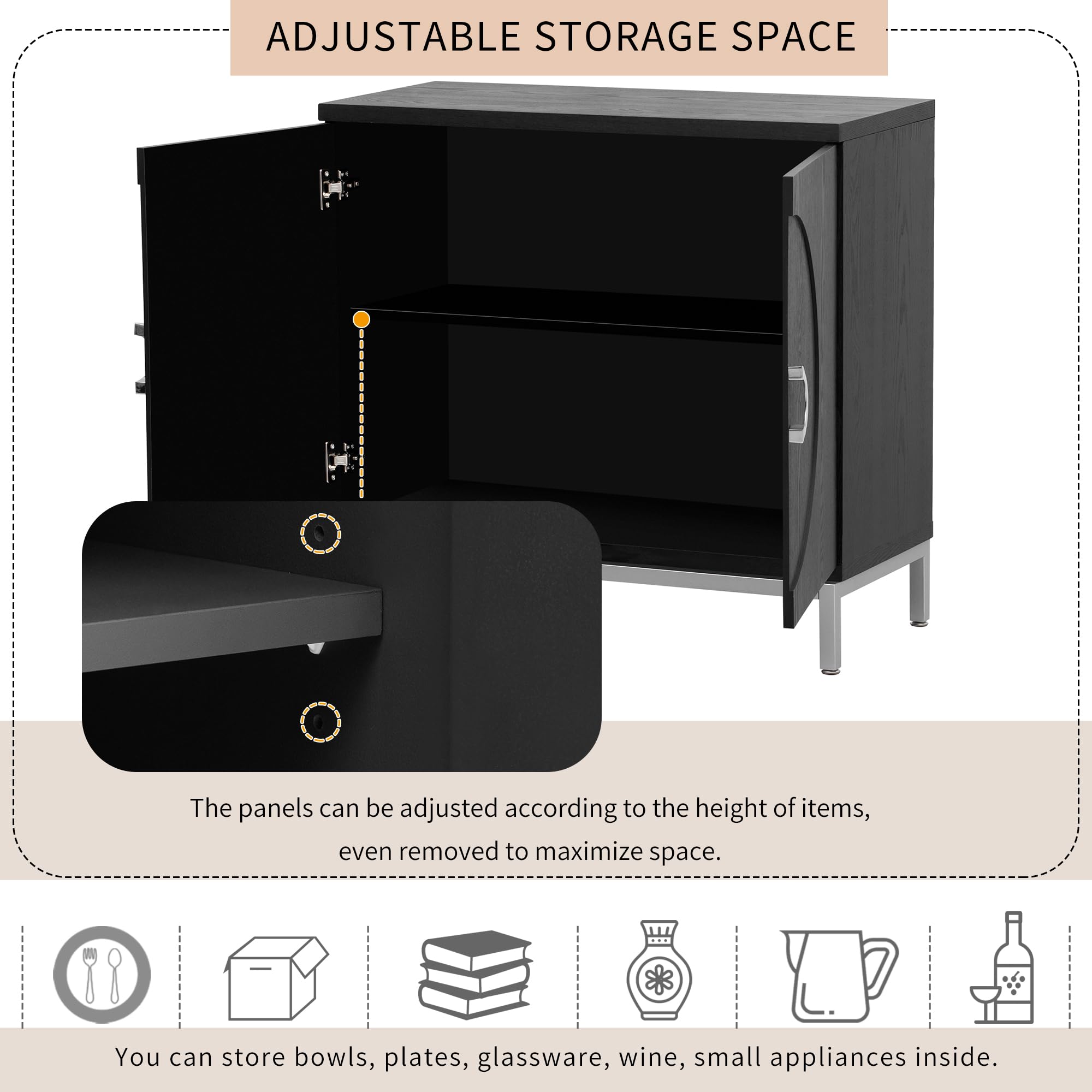 Modern Storage Cabinet & Console Table - Solid Wood Veneer with Metal Leg Frame, Entryway Sideboard for Living Room, Bedroom, Hallway - Black Minimalist Design (Perfect for Small Spaces & Home Organization)